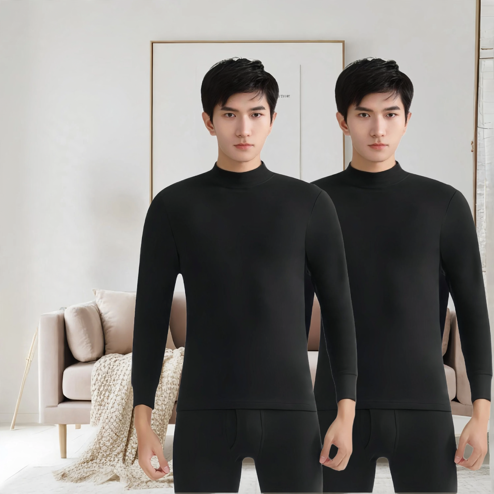 Padded Thermal Underwear Set, Round Neck