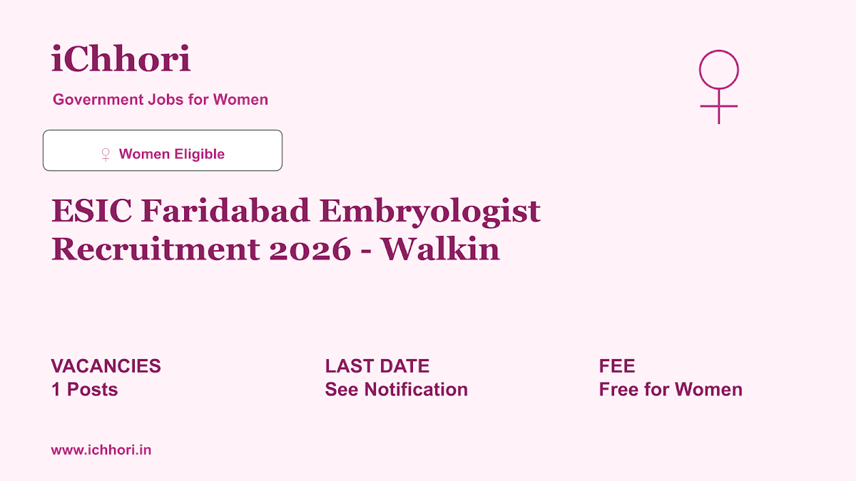 ESIC Faridabad Embryologist Recruitment 2026 - Walkin - iChhori
