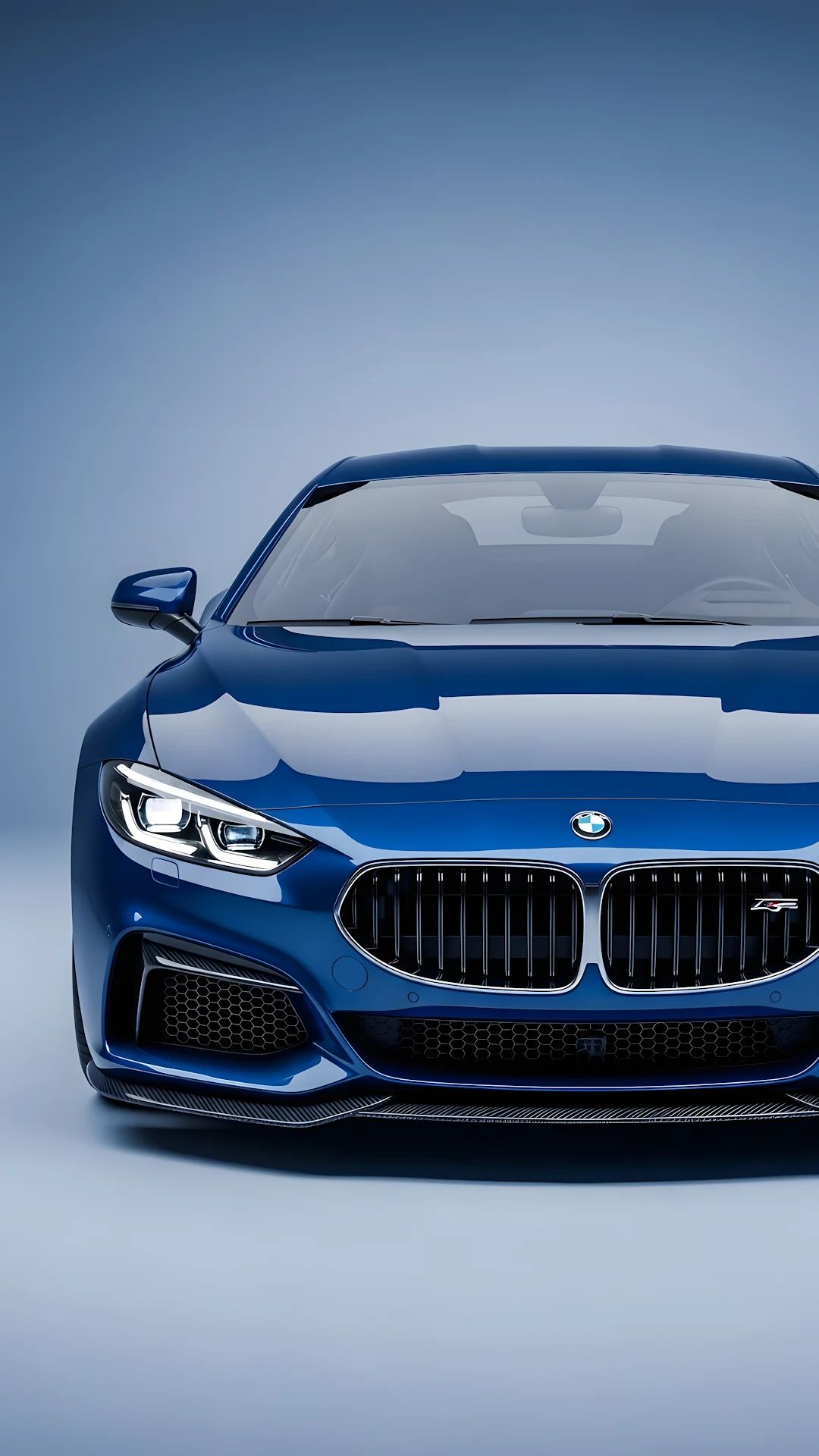 Sleek blue luxury sports car front view on gradient studio background - Free 4K mobile Wallpaper