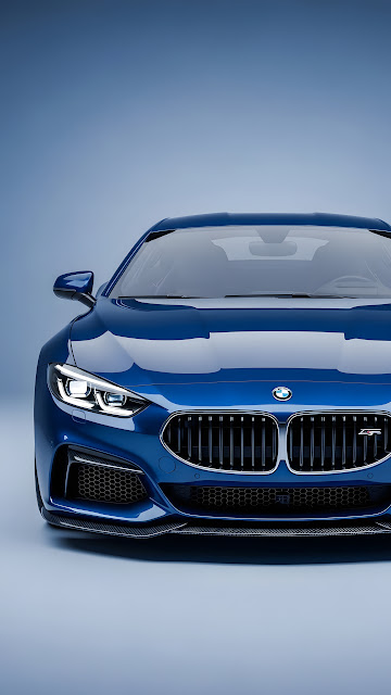 Sleek blue luxury sports car front view on gradient studio background - Free mobile Wallpaper