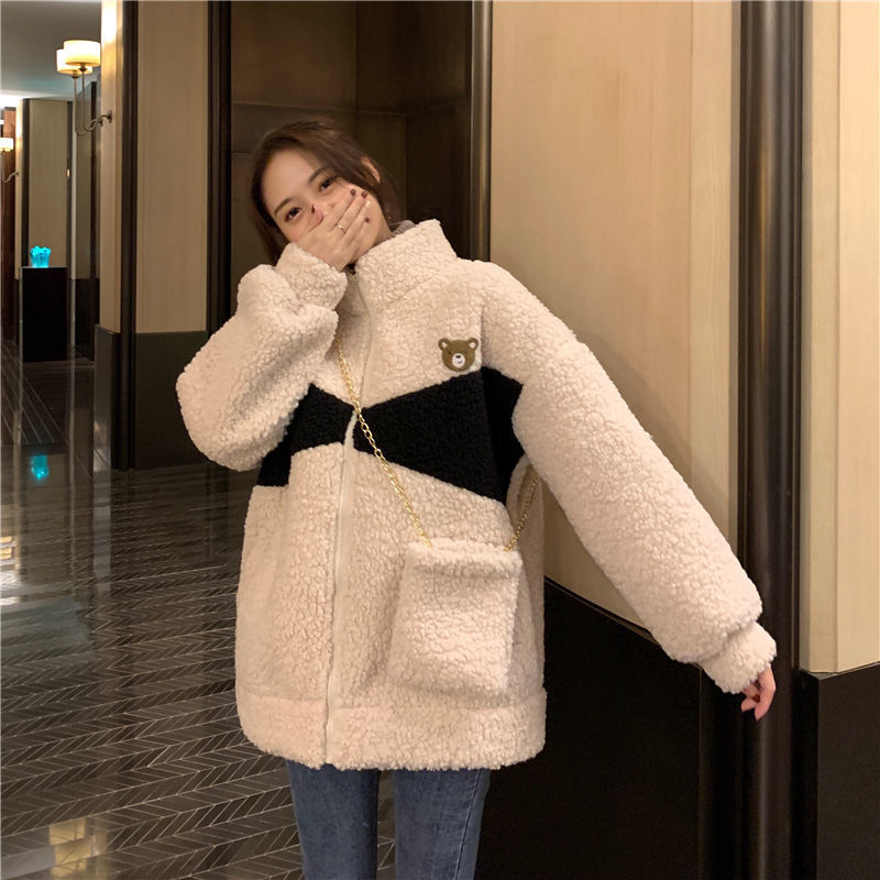 Damen-Strickjacke aus Lammfleece-Imitat, gefüttert, Oversize