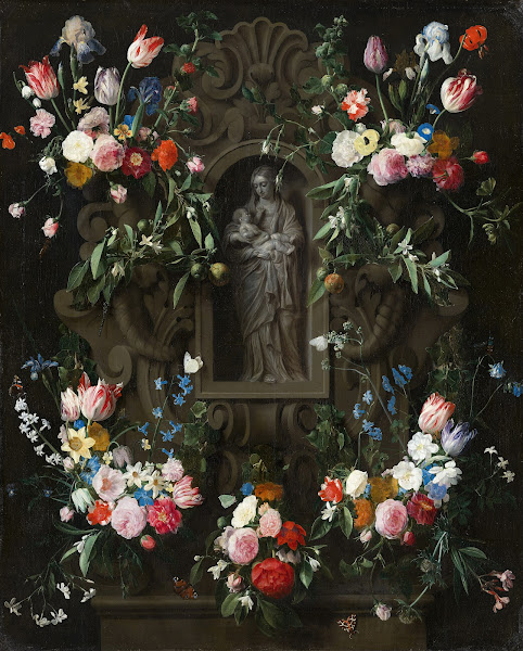 Garland of Flowers surrounding a Sculpture of the Virgin Mary 1645