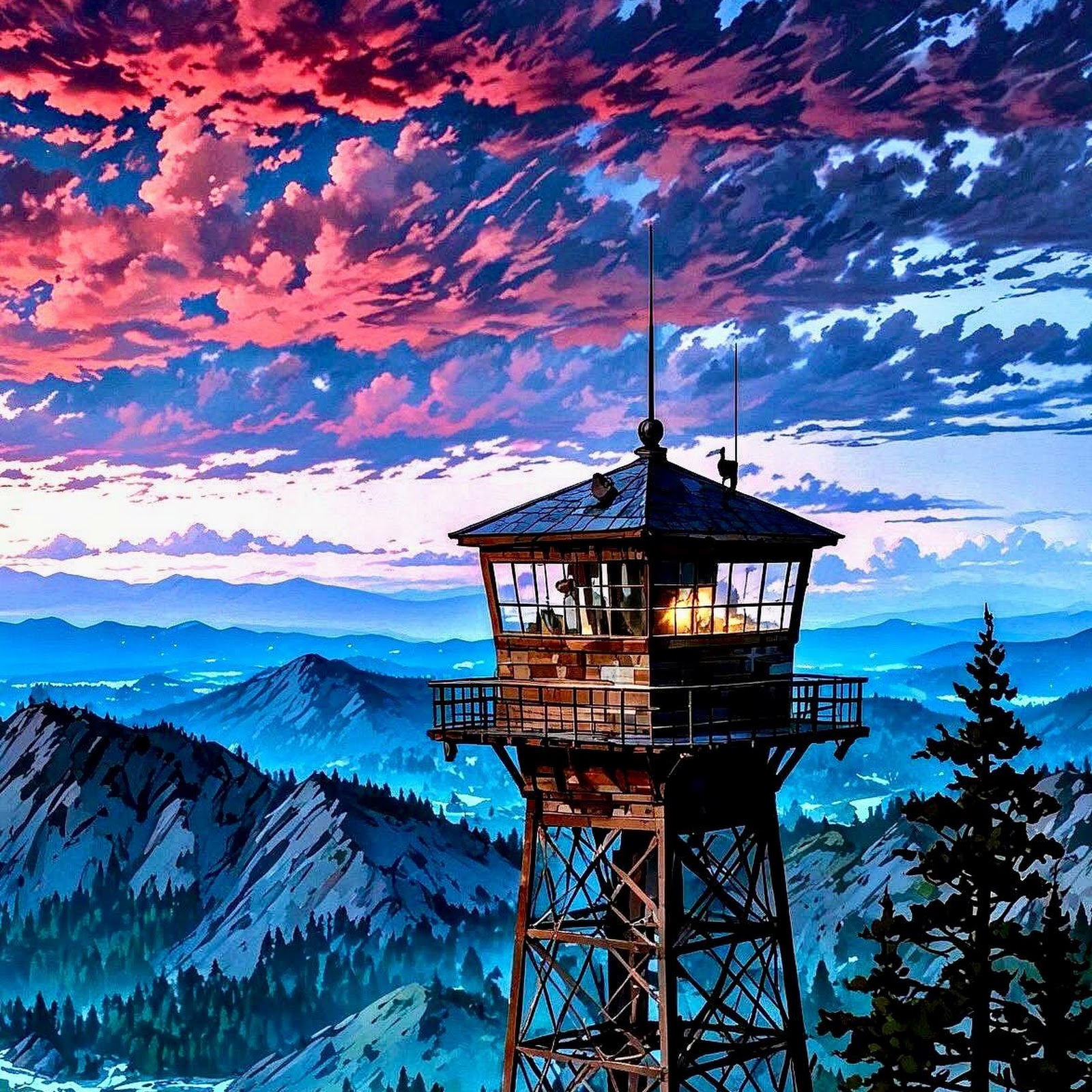 Download Firewatch, Lookout Tower, Mountain Scenery, Landscape Art Full HD iPhone