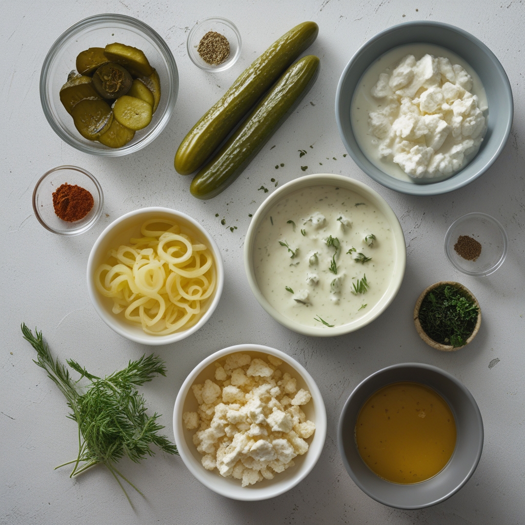 Ingredients for Healthy Dill Pickle Cottage Cheese Ranch Recipe – Easy Homemade Snack