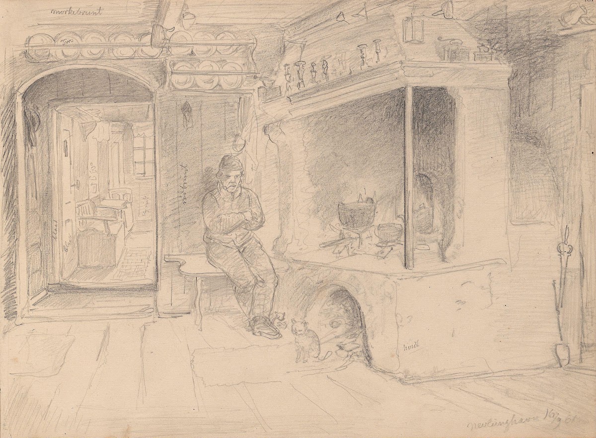 Mannsfigur i kjøkkeninteriør Nevlunghavn 1861