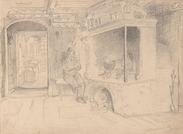 Mannsfigur i kjøkkeninteriør Nevlunghavn 1861