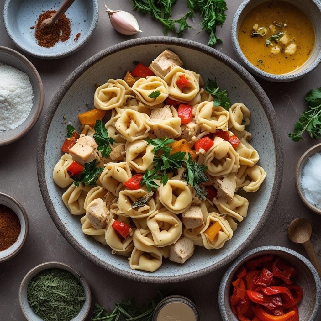 Ingredients for Cowboy Butter Garlic Chicken Tortellini with Fire-Roasted Red Peppers - Quick & Easy Weeknight Meal