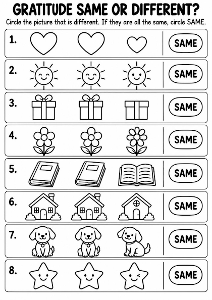 Gratitude Same or Different Worksheet