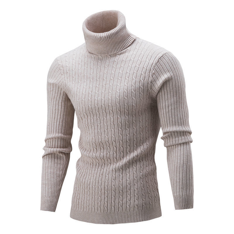Men's knitted sweater with turtleneck and cable pattern