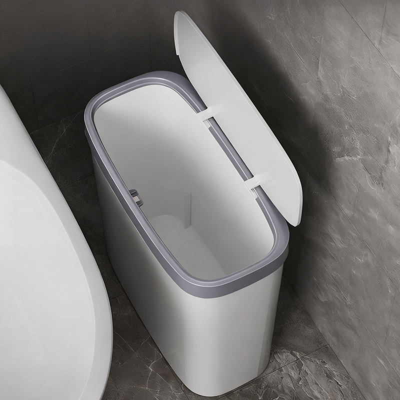 Slim plastic trash can for bathroom and kitchen