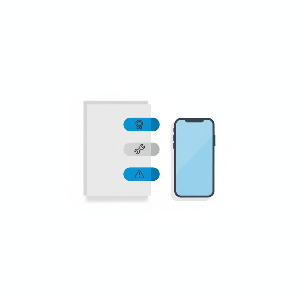 Minimal 2D vector of three stacked vehicle documents with blue tab icons and a nearby smartphone on a white table subtle #3666ed accents illustrating Is BeenVerified as good as Carfax