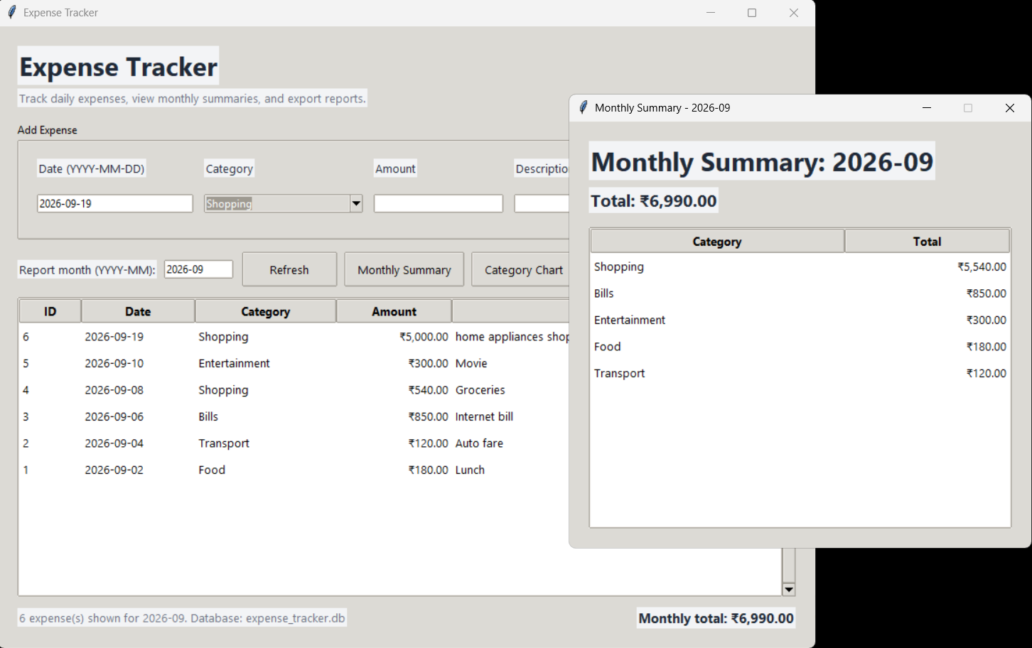 Expense Tracker (Python) — screenshot 2