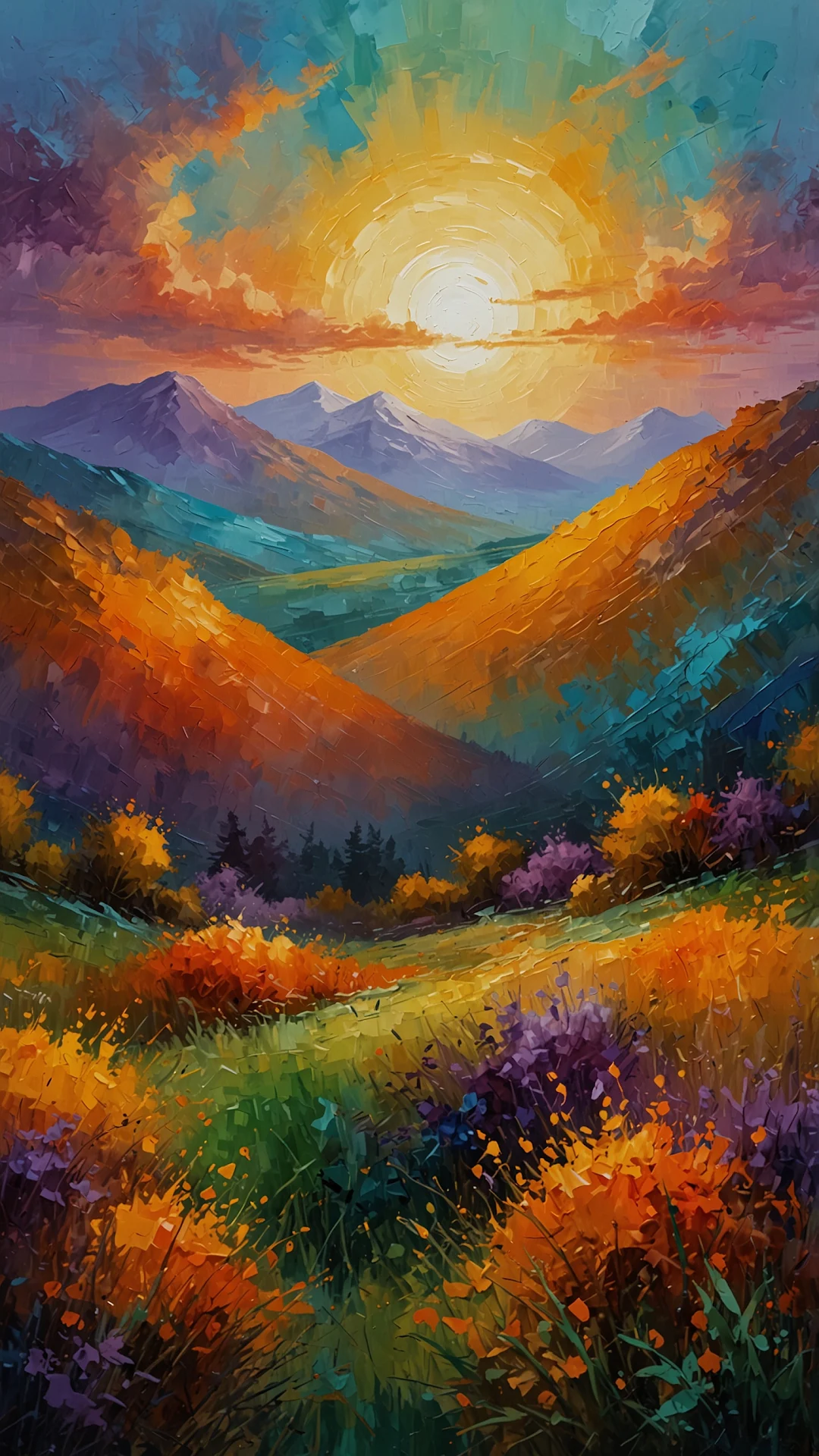 Vibrant Sunset Over Colorful Mountain Valley - Free 4K mobile Wallpaper