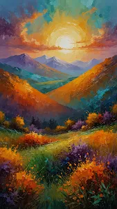 Vibrant Sunset Over Colorful Mountain Valley