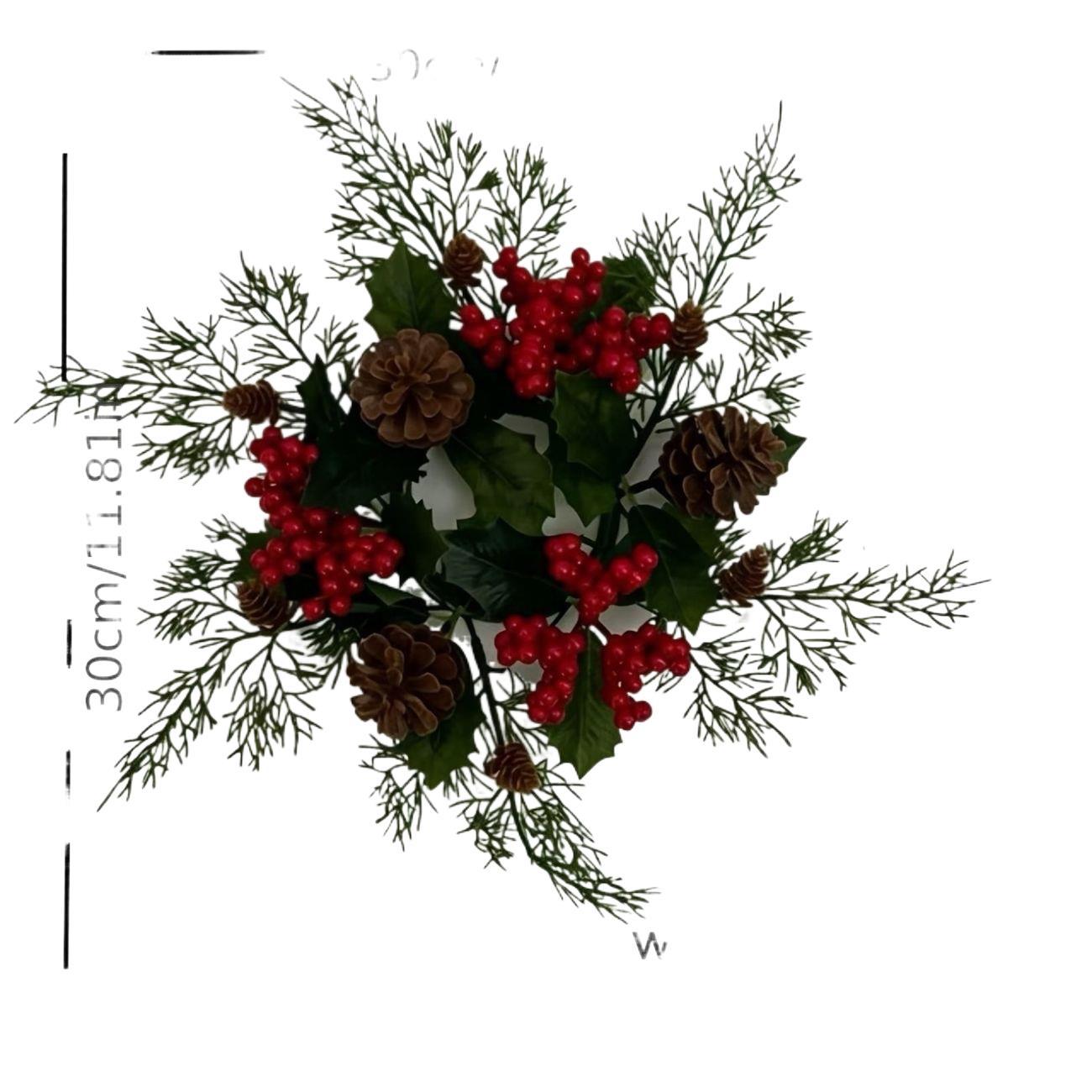 Christmas candle wreath with pine cones and red berries