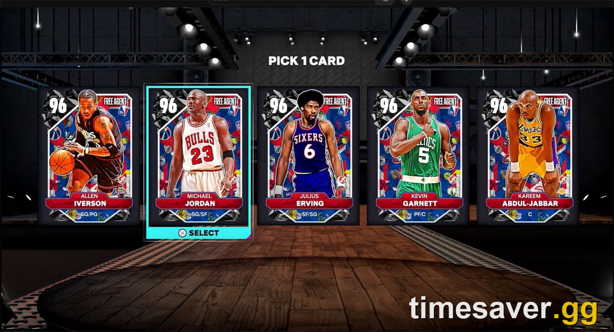 MyTEAM's card-selection interface, shown in a recent NBA 2K title — the Auction House is where you buy and sell player cards like these to build your lineup