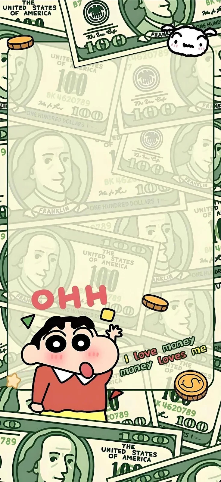 Shin-chan With Money Background - Cartoon Illustration iPhone Wallpaper (991x2160)