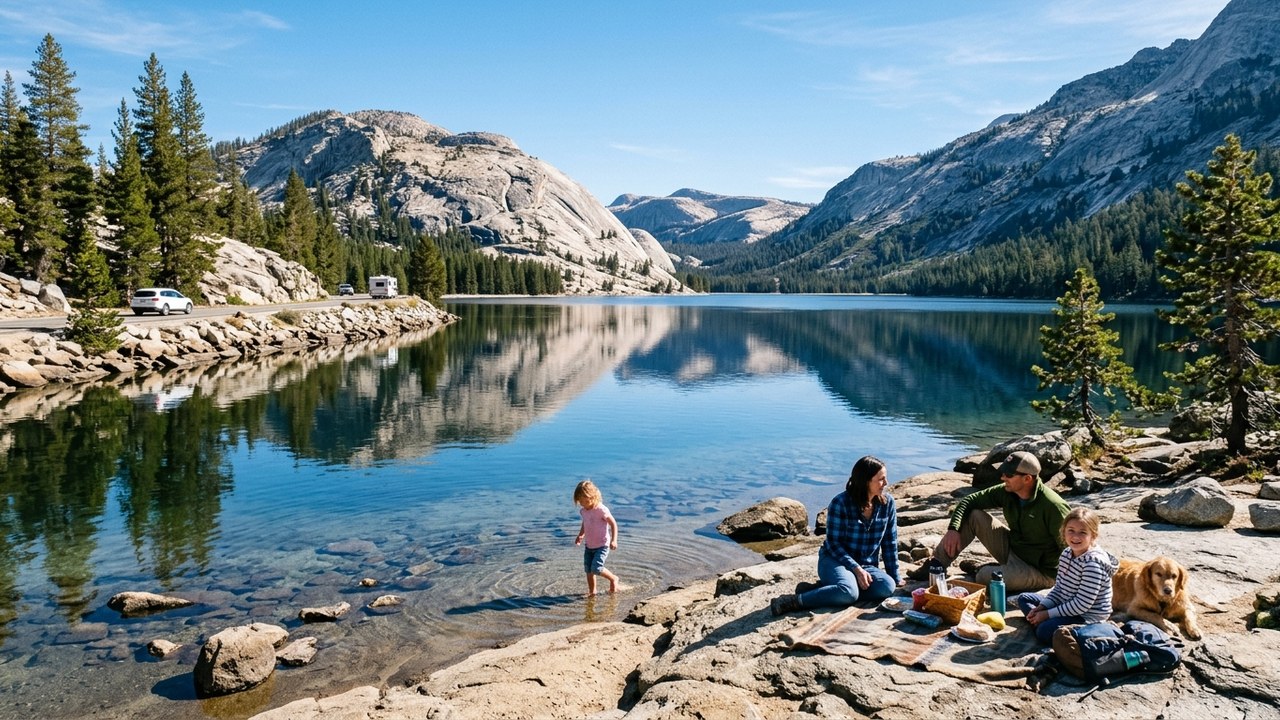 Tenaya Lake crystal clear granite-rimmed lake along Tioga Road Yosemite California