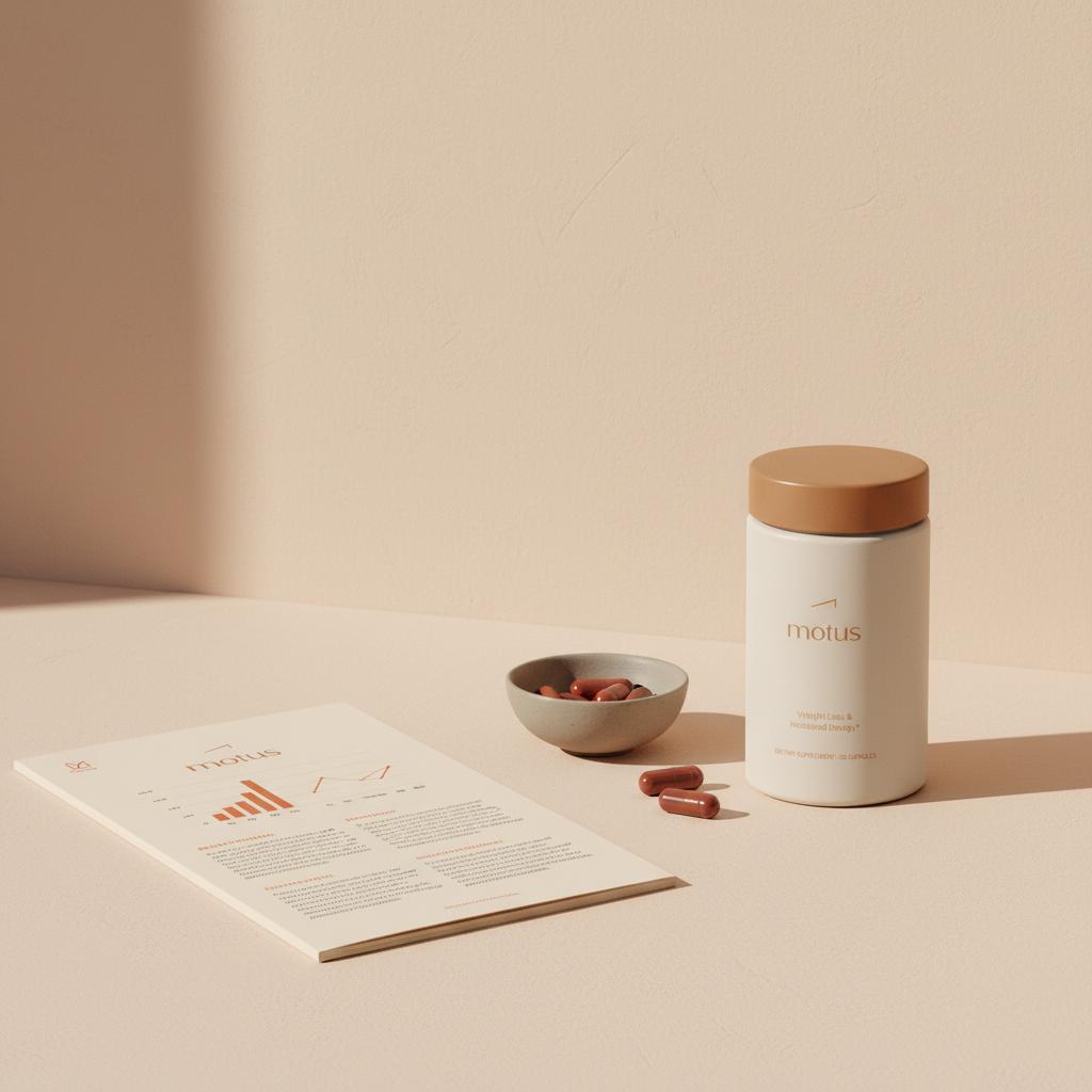 Minimalist product photo of Tonum supplement jar with ALA capsules and an open research brochure on a clean tabletop, highlighting ALA contraindications