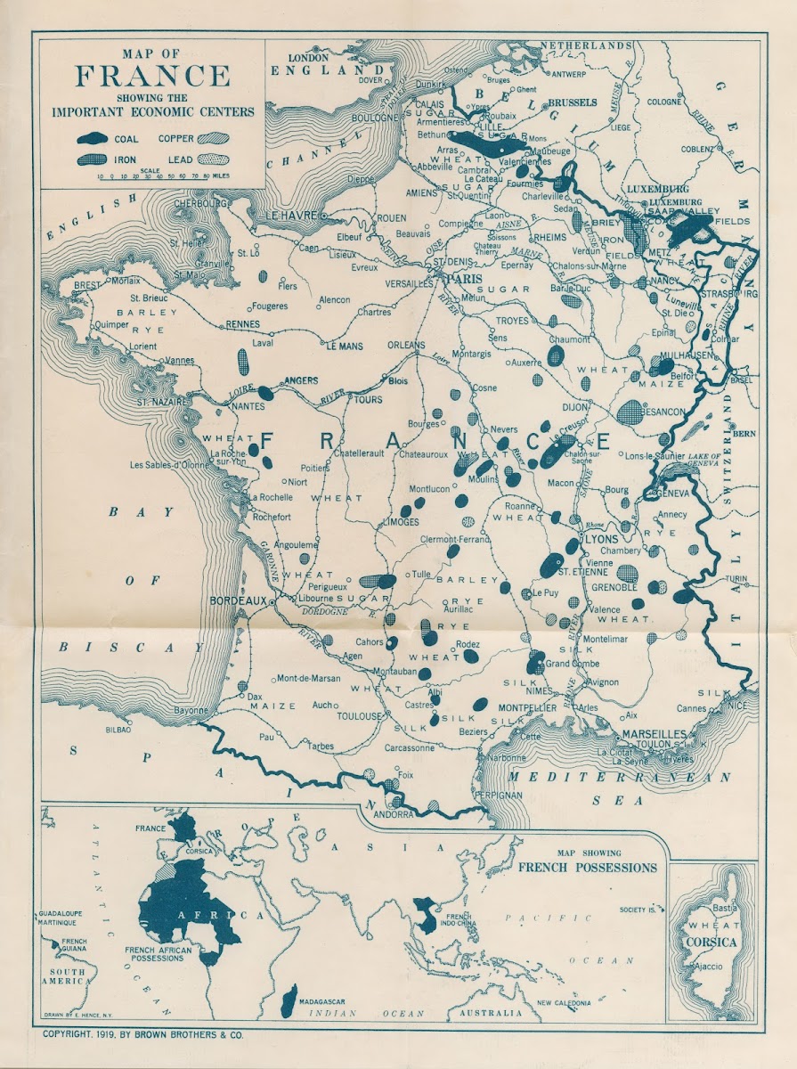 Map Of France Showing The Important Economic Centers 1919