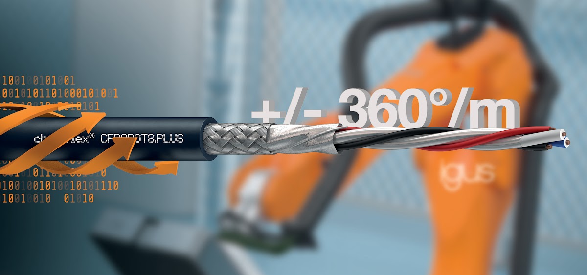 igus lança novo cabo bus chainflex para robótica com torção de ±360°/m e suporte DeviceNet
