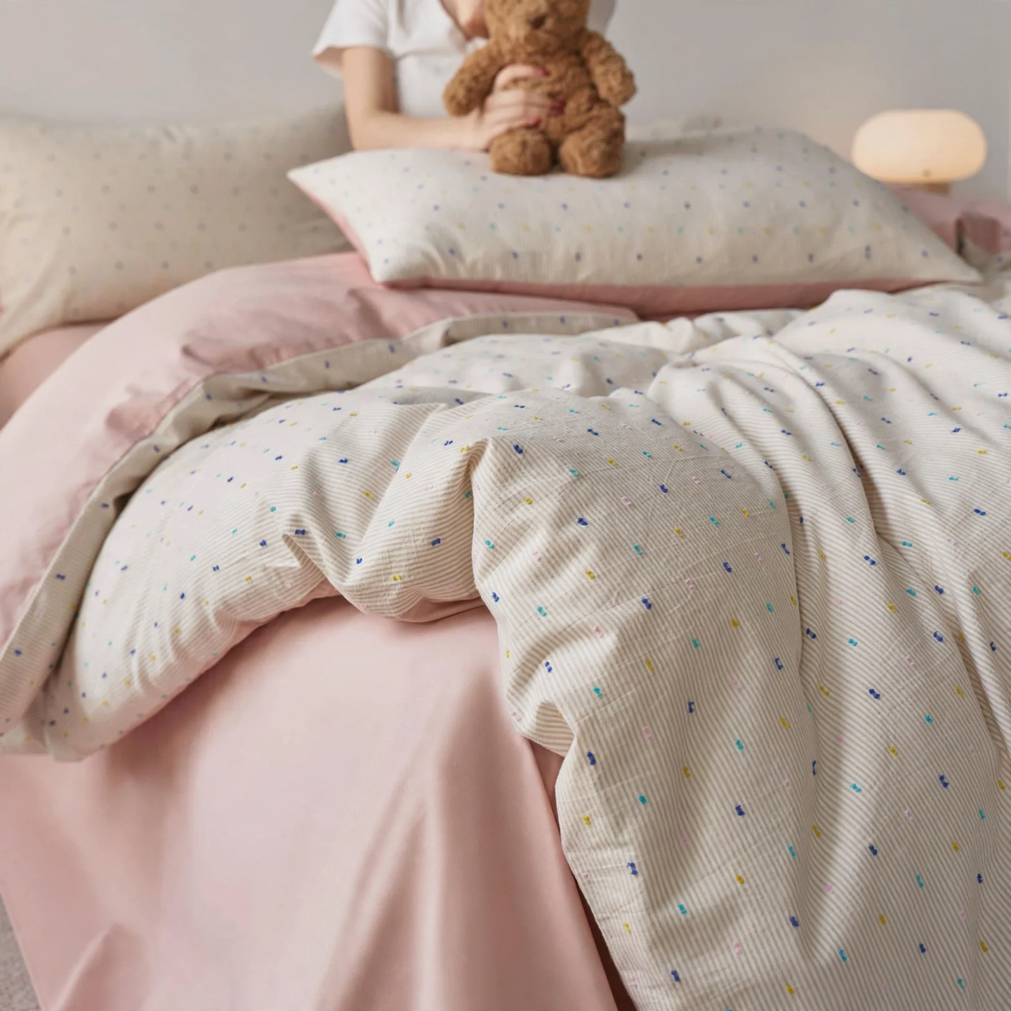 Cotton bedding set, yarn-dyed, dotted