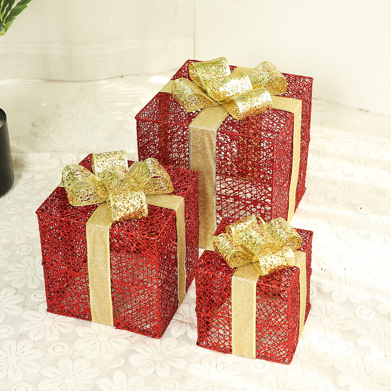 Beleuchtetes Weihnachts-Geschenkbox-Set aus Eisen