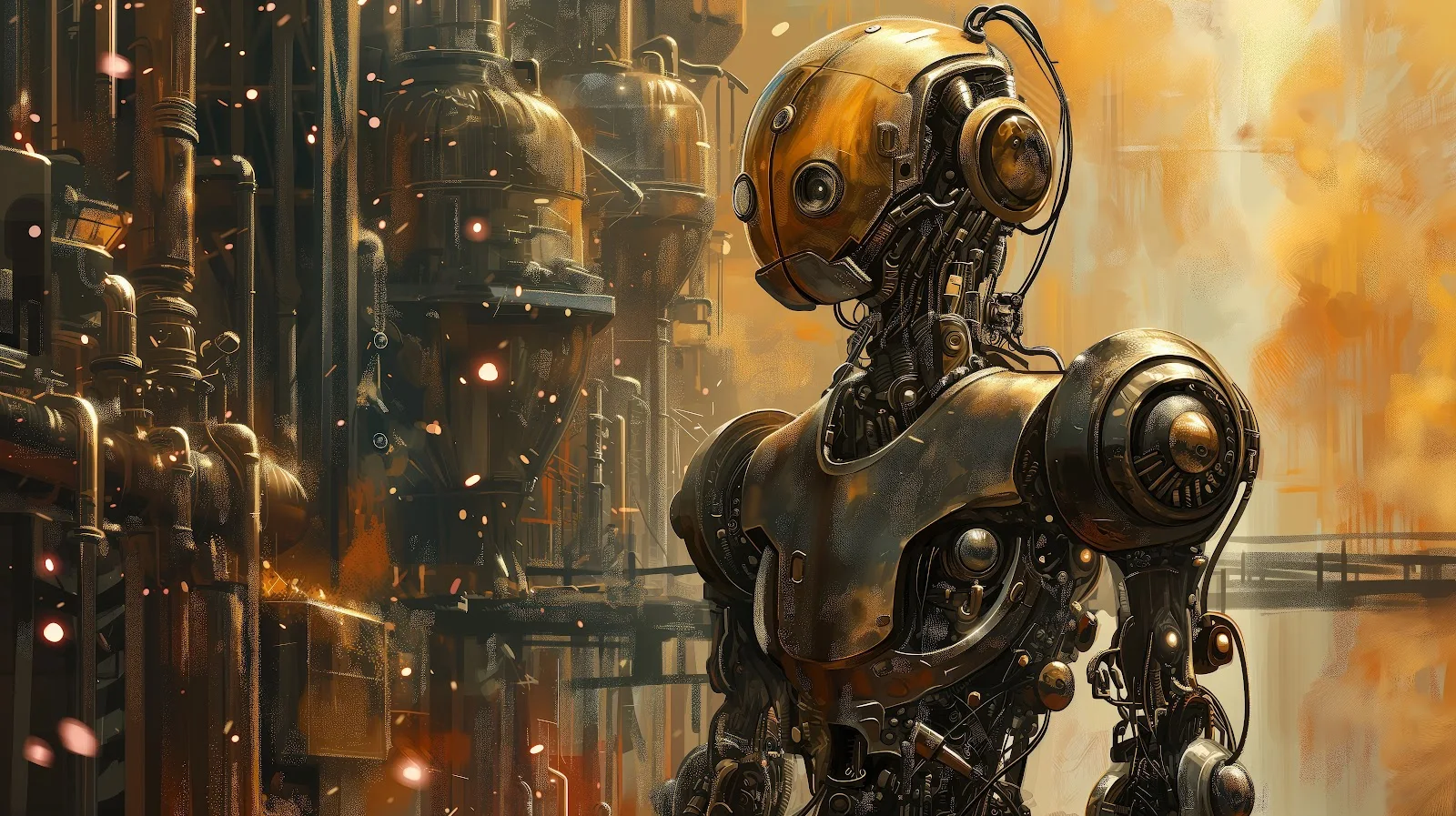 A Stunning Ai Art, Illustration, Atompunk, Robot, Painting 5K Desktop and Mobile Wallpaper Background (5824x3264)