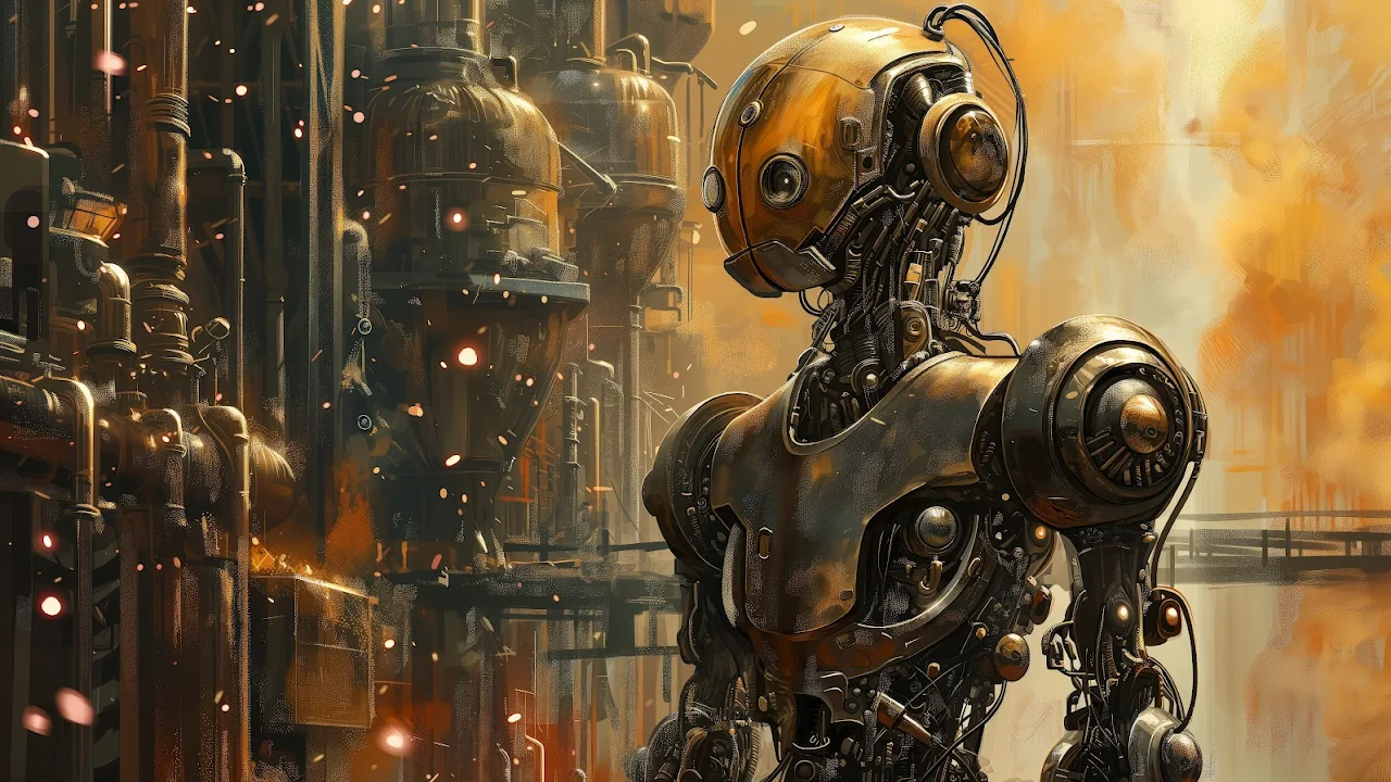 Ai Art, Illustration, Atompunk, Robot, Painting 5K Desktop Wallpaper