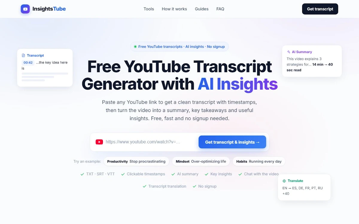 Captura de Insights Tube