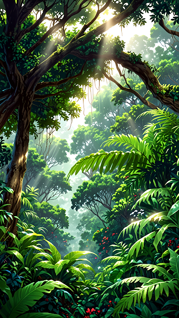 Lush Tropical Jungle Sunlight, Vibrant Rainforest Canopy - Free mobile Wallpaper