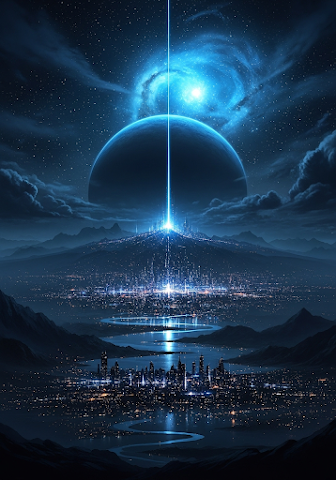 Galactic City Under Dark Planet