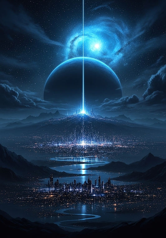 Galactic City Under Dark Planet