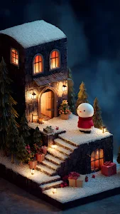 Whimsical Miniature Snowy Stone Cabin Christmas Scene