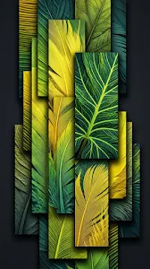 Abstract Vertical Composition of Layered Rectangles with Organic Green and Yellow Textures