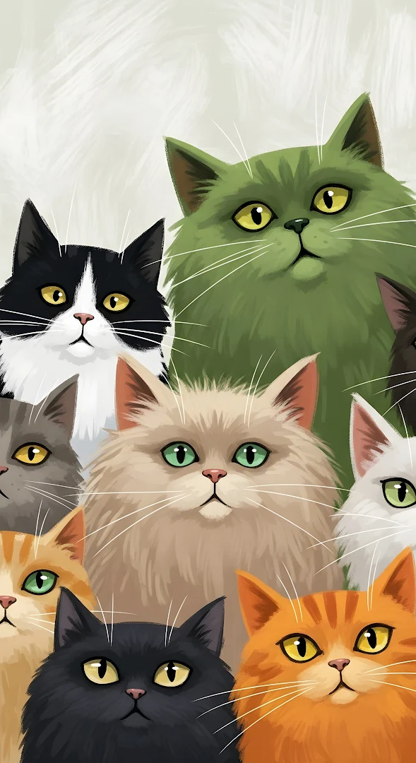Group Portrait of Diverse and Colorful Cats
