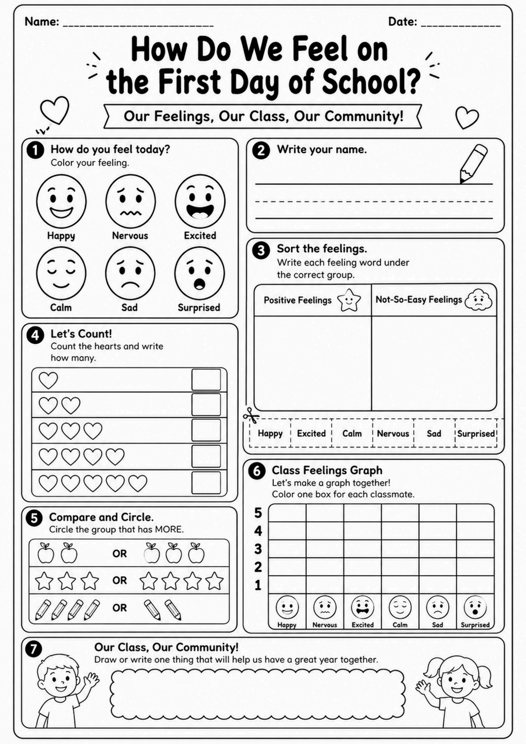 First Day of School Feelings Worksheet