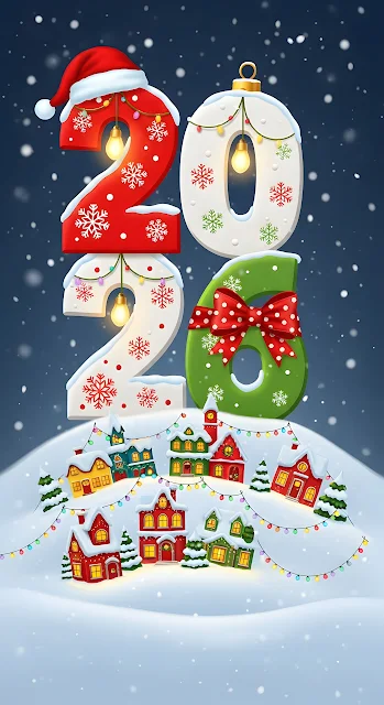 Cartoon Christmas Village 2026 New Year Illustration