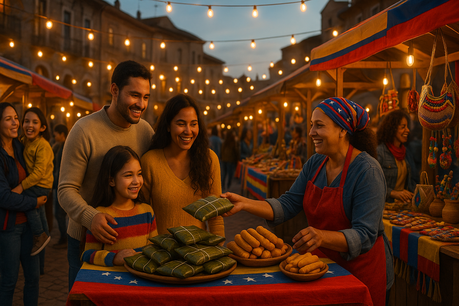 Venezolanos reunidos en un mercado comunitario navideño en el exterior