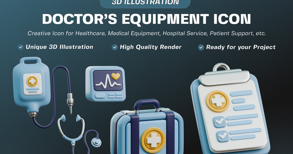 Doctor’s Equipment 3D Illustration Pack Free Download – Envato Elements