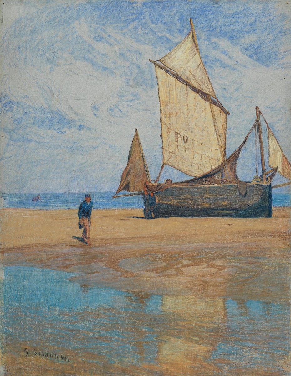 Ebbe Segelboot am Strand 1902
