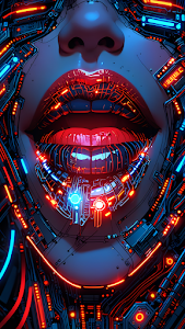 Glowing Cybernetic Lips with Neon Circuitry Patterns