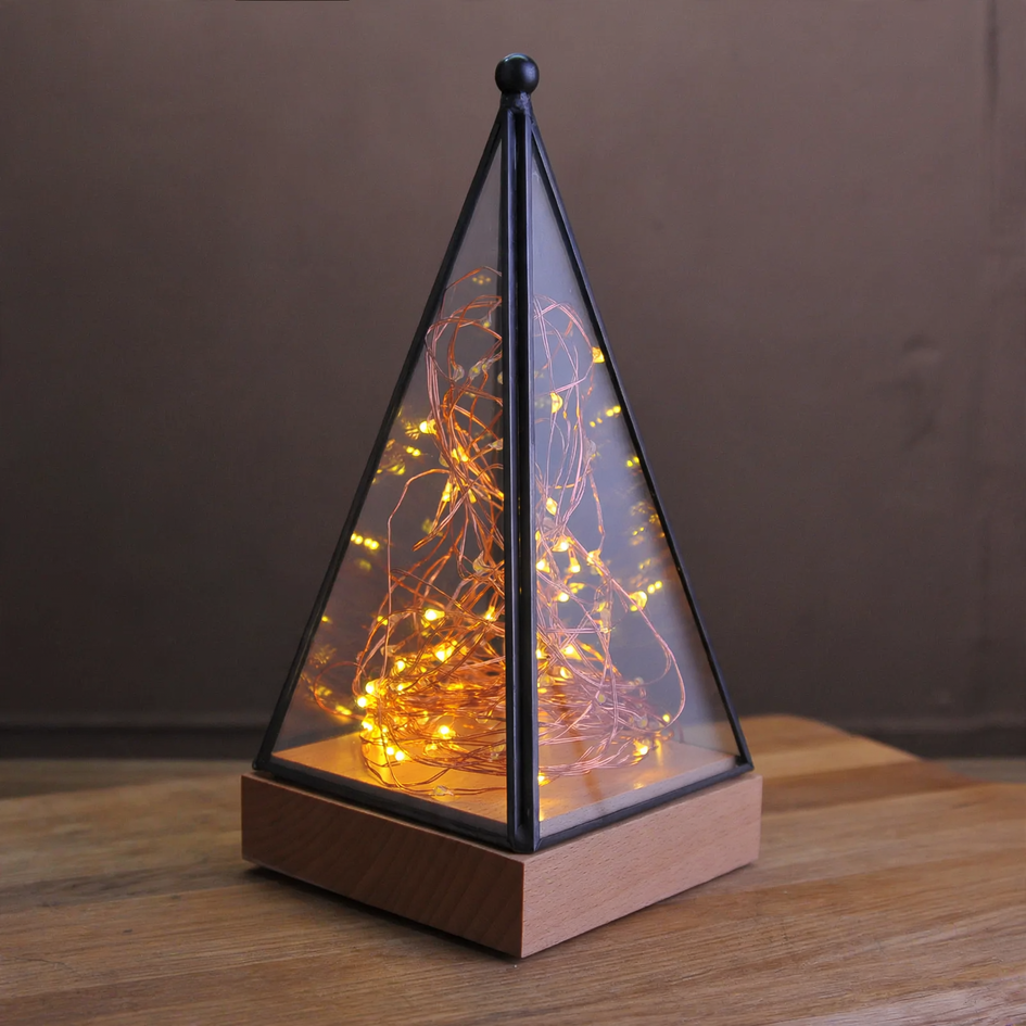 LED night light in glass dome with copper wire