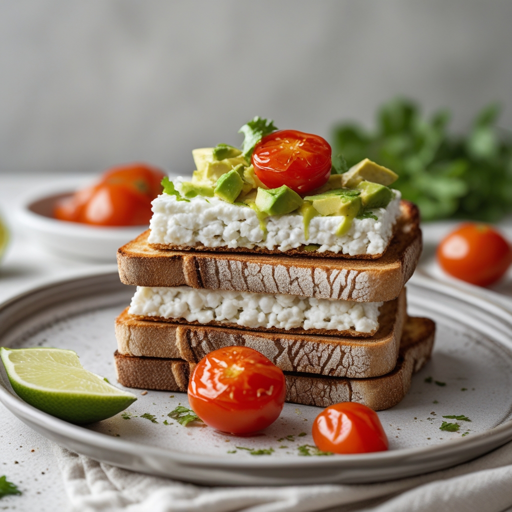 Viral High-Protein Cottage Cheese Toast with Blistered Tomatoes & Avocado Drizzle