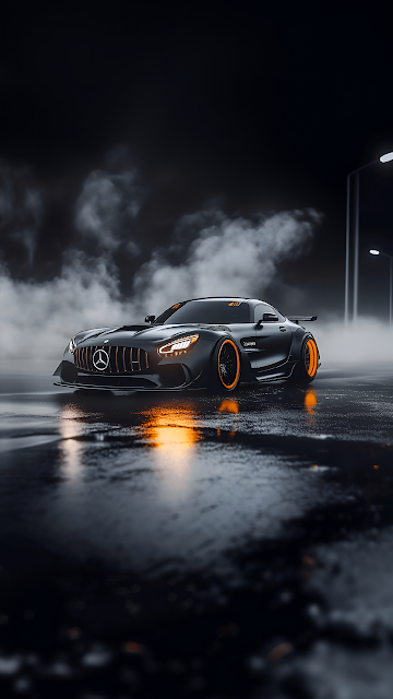 Black Mercedes AMG GT Night Fog Orange Accents - Free mobile Wallpaper