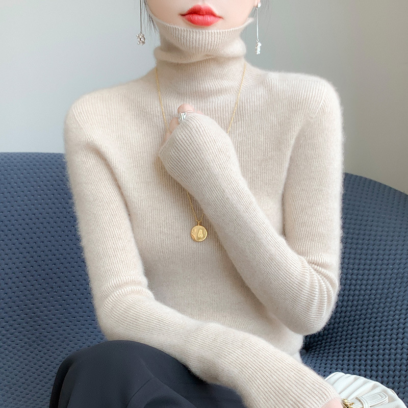 Women's knit sweater with stand-up collar, fitted
