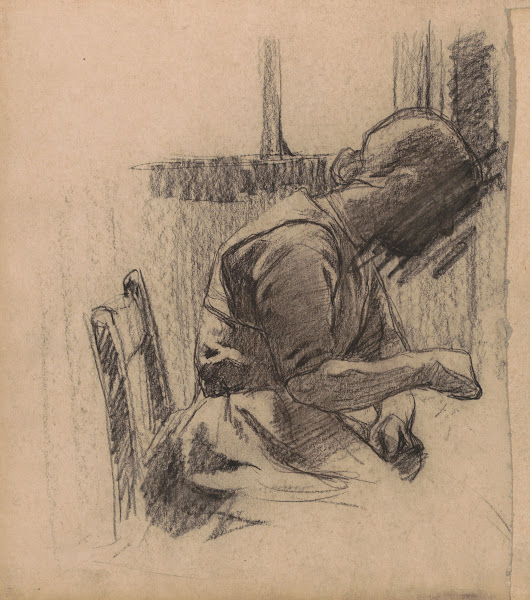 Vrouw op een stoel in een interieur 1886