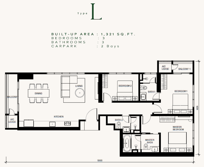 Type L floor plan, 1,321 sq ft