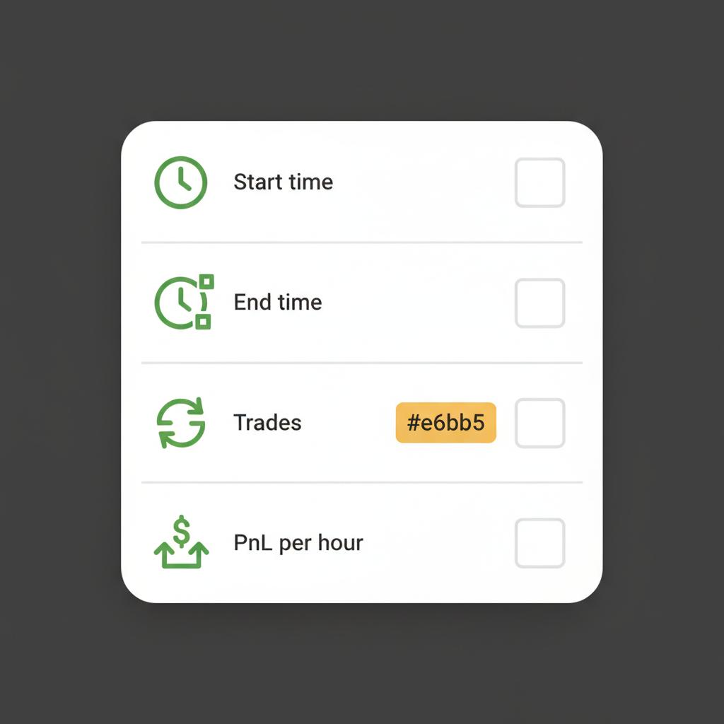 Minimal vector checklist with clock icons for start and end time trade boxes and PnL per hour indicator on a dark Finance Police style background how do you start day trading