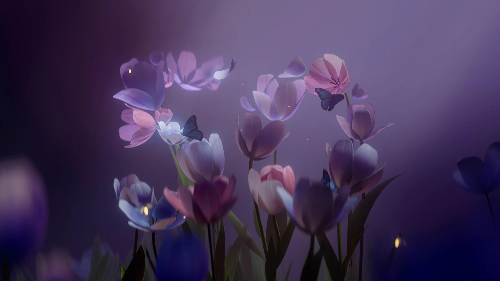 Magical Purple Tulips - Digital Art 4K Wallpaper (3840x2160)